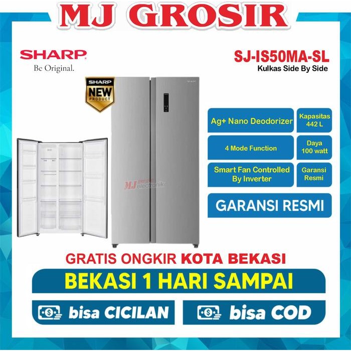 Kulkas Sj-Is50Ma-Sl Lemari Es 2 Pintu Side By Side Sj Is 50 Ma-Sl