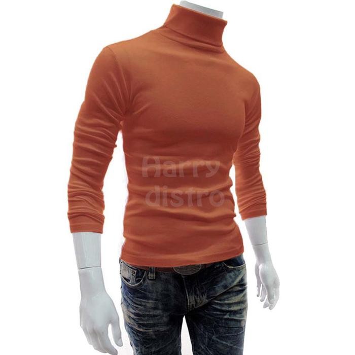 Kaos Polos Leher Turtleneck Kaos Pria Korea Kaos Panjang Leher Tinggi