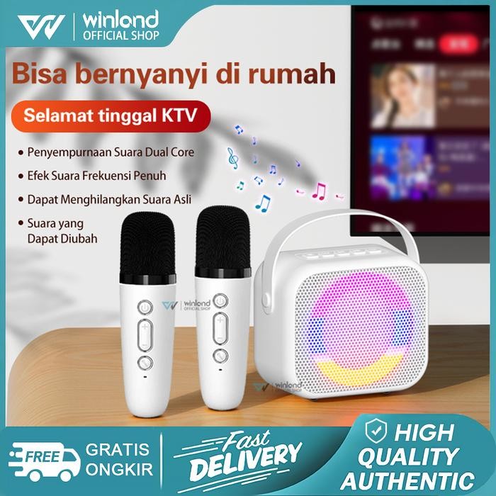 (COD) Winland Speaker Bluetooth Karaoke 2 MIC 1 SET Portable Mini Speaker Bluetooth Bass Wireless