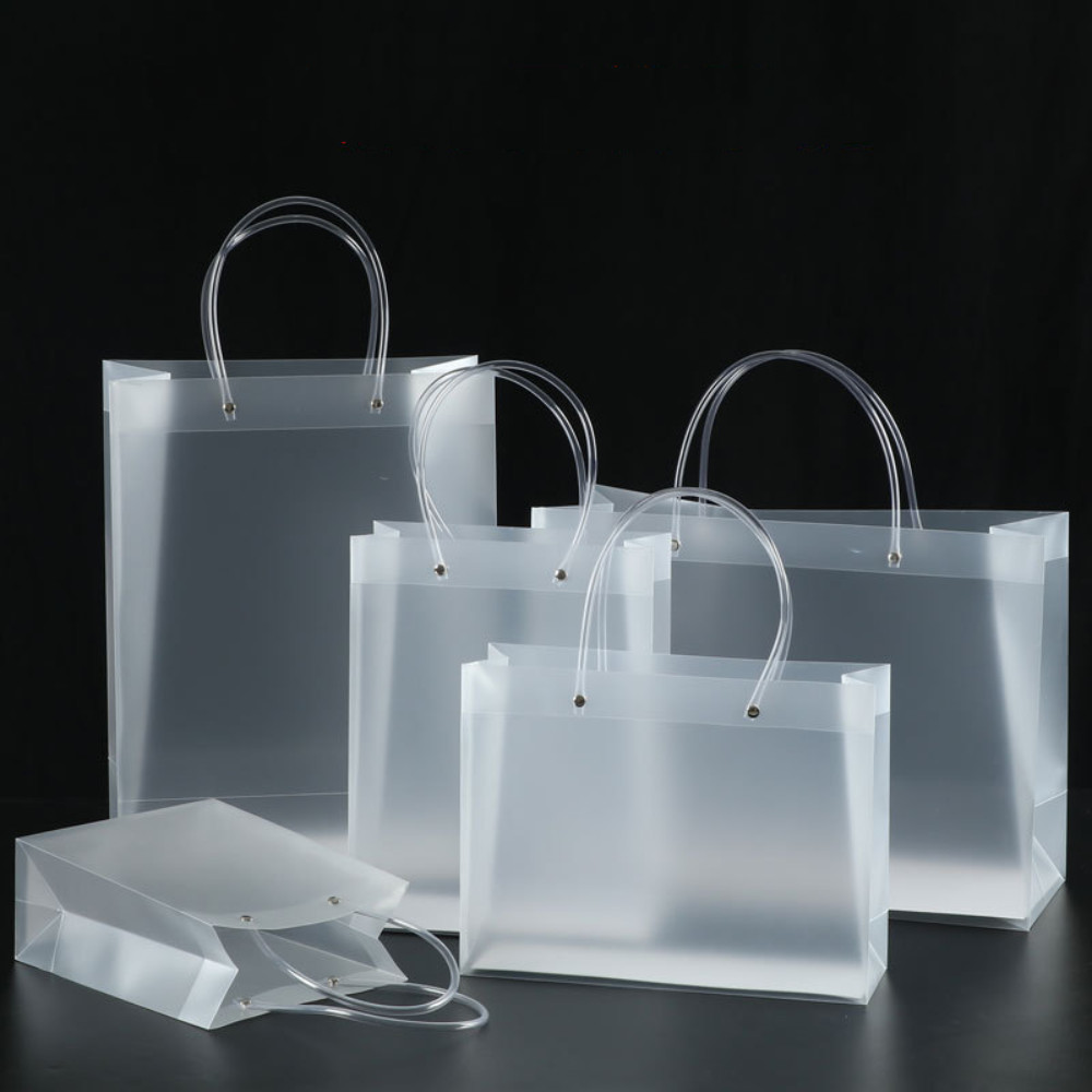 Frosted Plastic Bags Transparent Gift Wrapping Bag with Handles PVC Translucent Souvenir Tote Bag