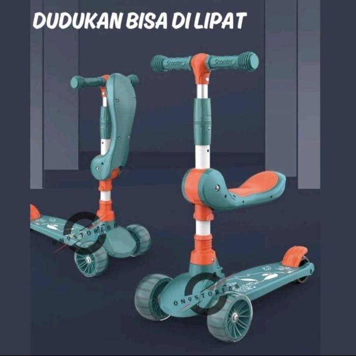 Skuter Otoped Anak Roda 3 Lipat + Kursi + Musik Scooter Plastik