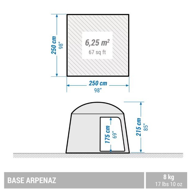 QUEUA Arpenaz Base M Tenda Area Tamu Dengan Tiang Untuk 6 Orang