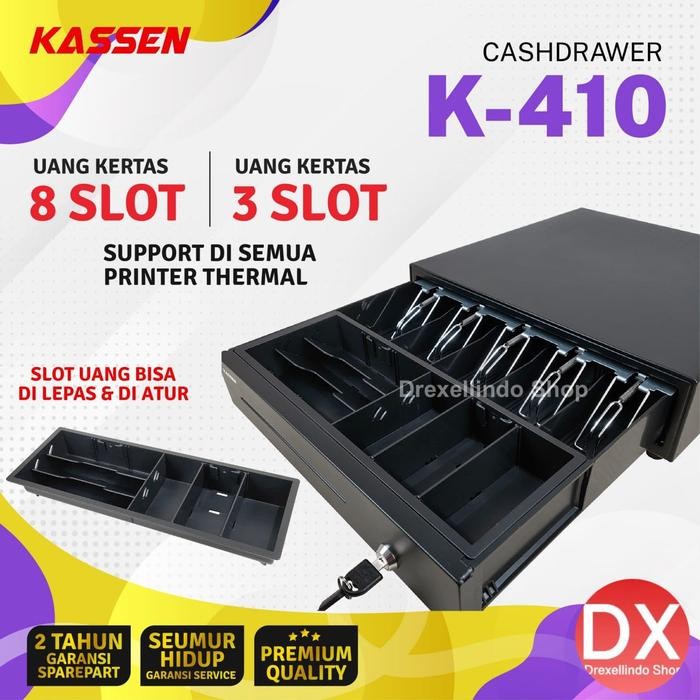 

DKF9 Cash Drawer Laci Uang Kasir Kassen K410 / K-410 Metal 8 Slot Uang Kertas 3 Slot Uang