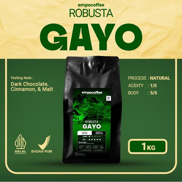 

Kopi Robusta Aceh Gayo Sumatra Coffee Roasted Bean Espresso Coffe 1 Kg