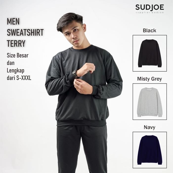 Sweater Crewneck Polos Pria Bahan Baby Terry Ukuran S-XXXL