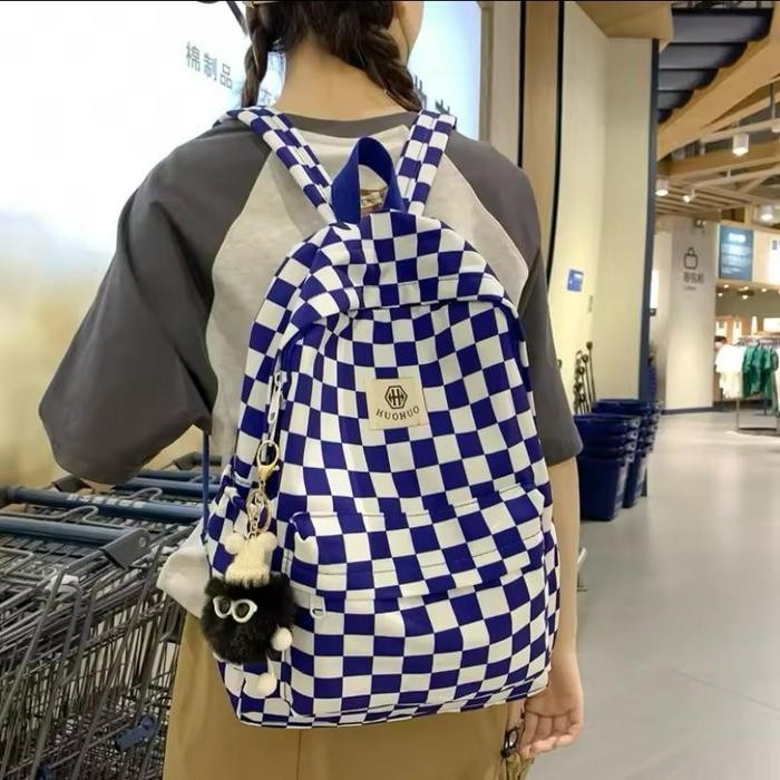 Tas Ransel Sekolah Catur Pria Smp Sma / Backpack Remaja Fashion Catur Bahan Kanvas / Tas Sekolah