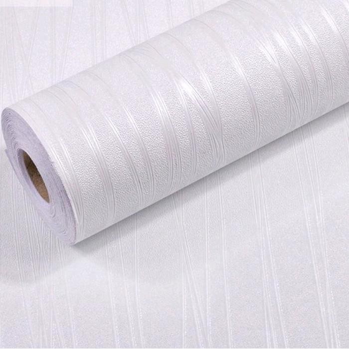 FKDO Wallpaper Dinding Kamar Tidur Bertekstur Serat Kain Elegan Stiker Dinding Polos