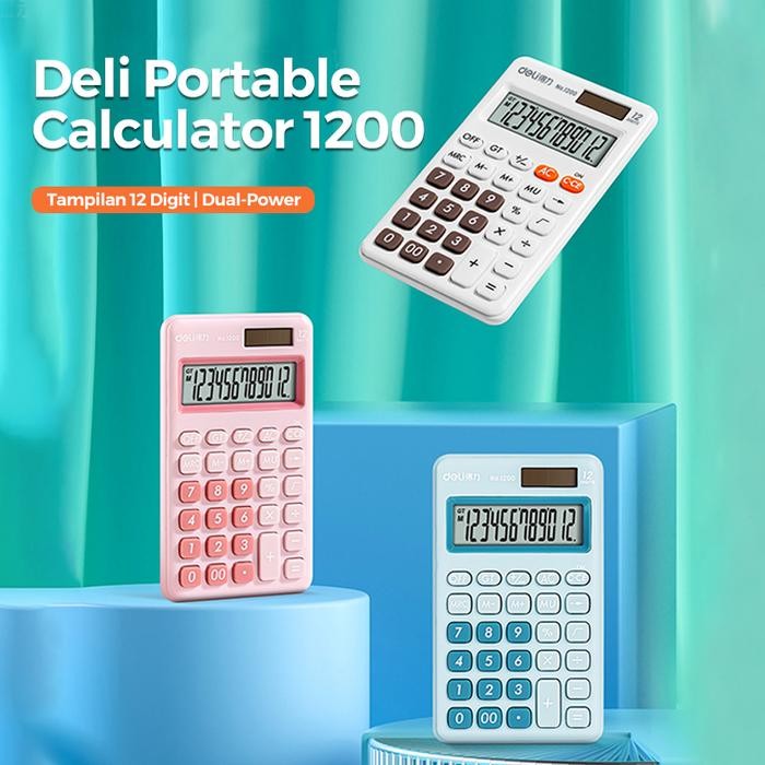 

(Gln) - Deli Mini Desktop Calculator Kalkulator Mini Portable Dual Power 1200