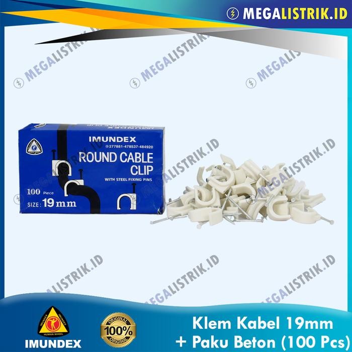 

New Trend! Imundex Klem Kabel 19mm + Paku Beton ( 100 Pcs ) / Klip Kabel / Round Cable Clip Ukuran 19 mm Per Pack Baru