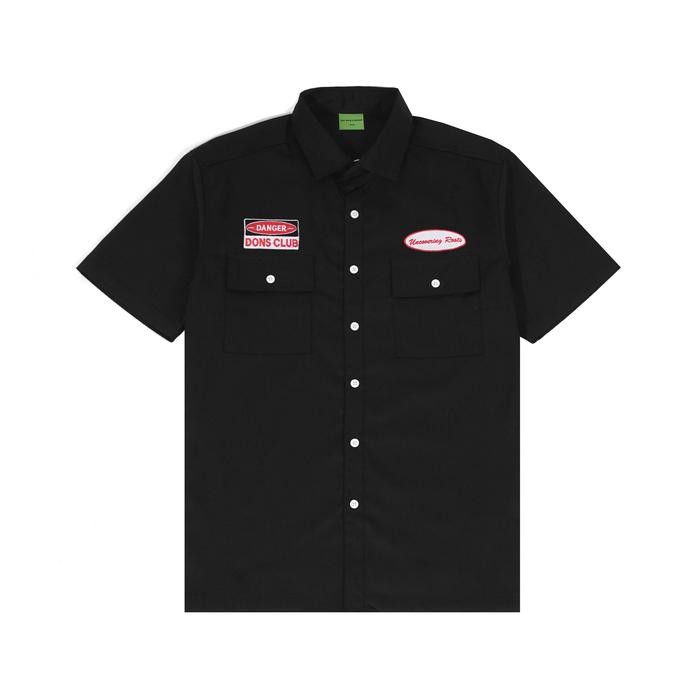 The Don's House ROOTS BLACK - Workshirt Kemeja Kerah Lengan Pendek Reguler Pria Wanita *