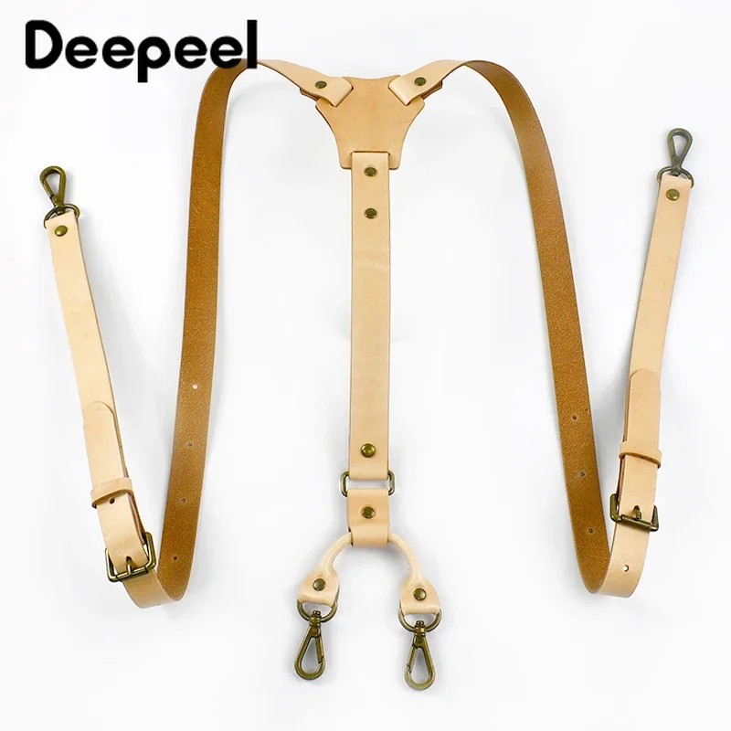 1Pc Deepeel 2*100cm Vintage Genuine Leather Natural Men's Suspenders Adjustable Strap Buckle Jockstr