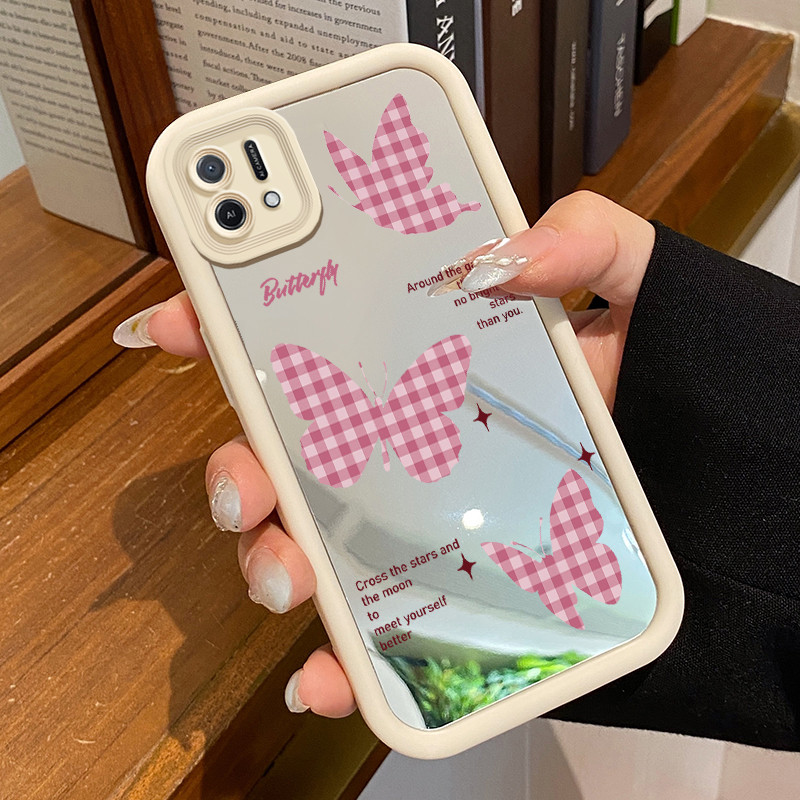 Casing Hp Untuk OPPO A16K OPPO A16E Case Kupu-kupu kotak-kotak cermin Kasing Scrub Kesing Silikon So
