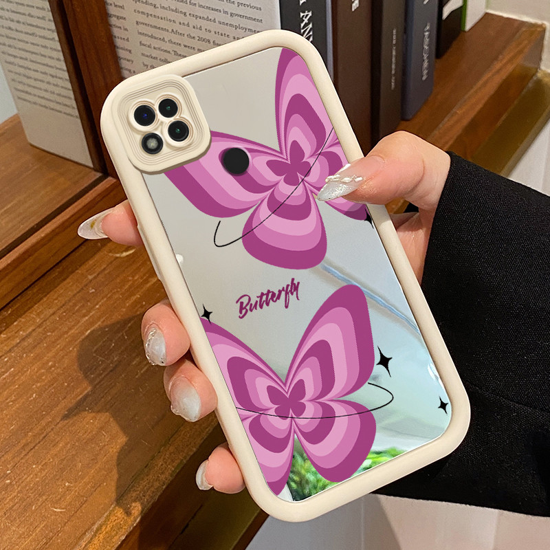 Casing Hp Untuk Xiaomi Redmi 9C Redmi 9C NFC Redmi 10A POCO C31 Case Kupu-kupu ungu cermin Kasing Sc