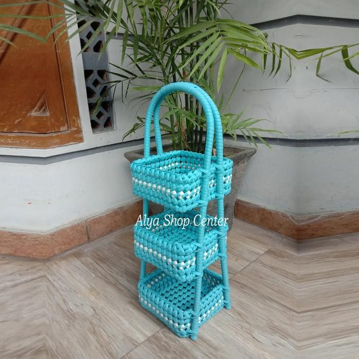 PREMIUM [TERBARU] Keranjang Bumbu Kotak 3 Susun Rotan Sintetis Anyaman Ketupat