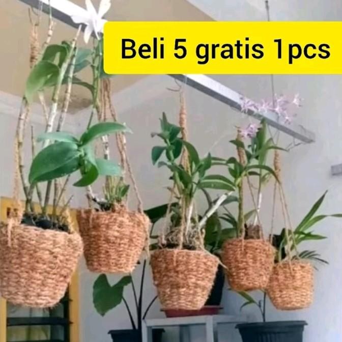 PREMIUM Paket 5pcs Pot Gantung Anyaman Tanaman Hias Serabut Kelapa Bunga Alami Polybag