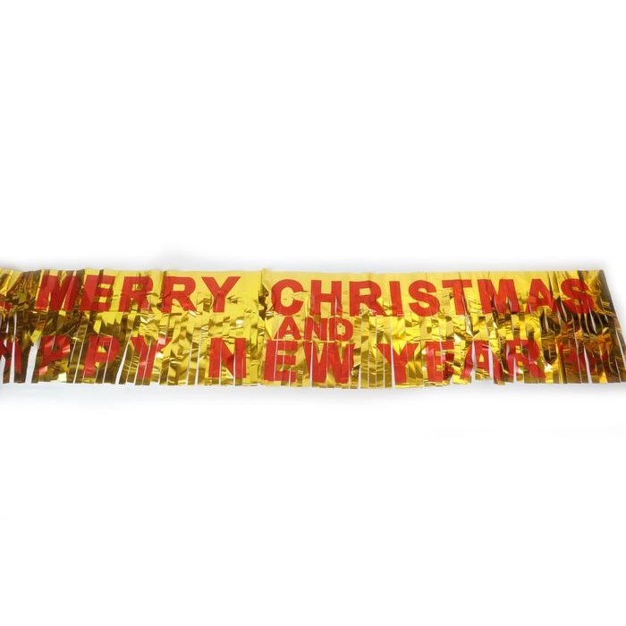 (Allthebest) Banner Rumbai Hari Natal Tahun Baru Emas Merah Gold 170 cm Metalik 17m