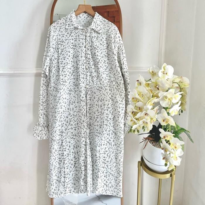 (Expert) Rosa-Lily Long Outer Motif bunga tunik luaran cantik baju muslimah Crinkle