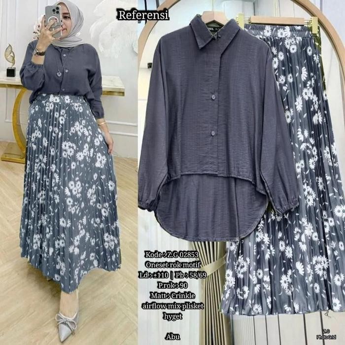 (Expert) Set rok plisket bunga matahari rok plisket hyget atasan cringkel airflow one set rok