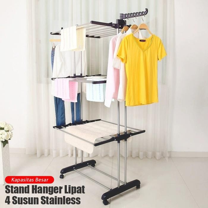 PREMIUM Stand Hanger Rak Susun Portable 4 susun Rak Susun Serbaguna Rak Susun Lipat Handuk Jemuran