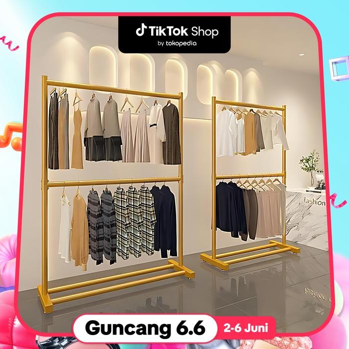 PREMIUM Rak Baju Gantung Berdiri 2 Susun Rak Gantungan Baju Besi Rak Baju Gawang Estetik Stand