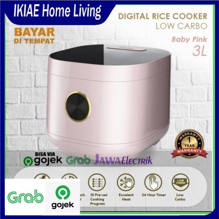 Ravelle Digital Rice Cooker Low Carbo 3L (1.2L Nasi) - Pink