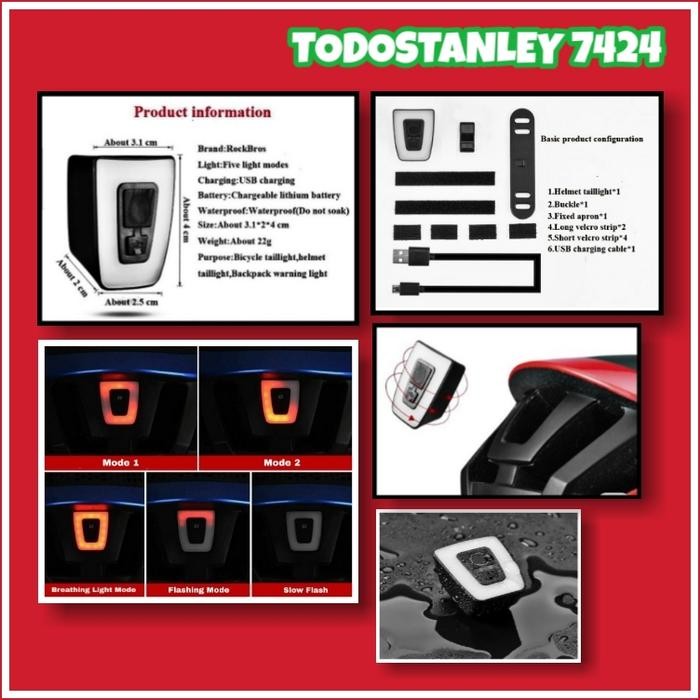 LAMPU BELAKANG SEPEDA USB LED RECHARGEABLE SEKELAS ROCKBROSS