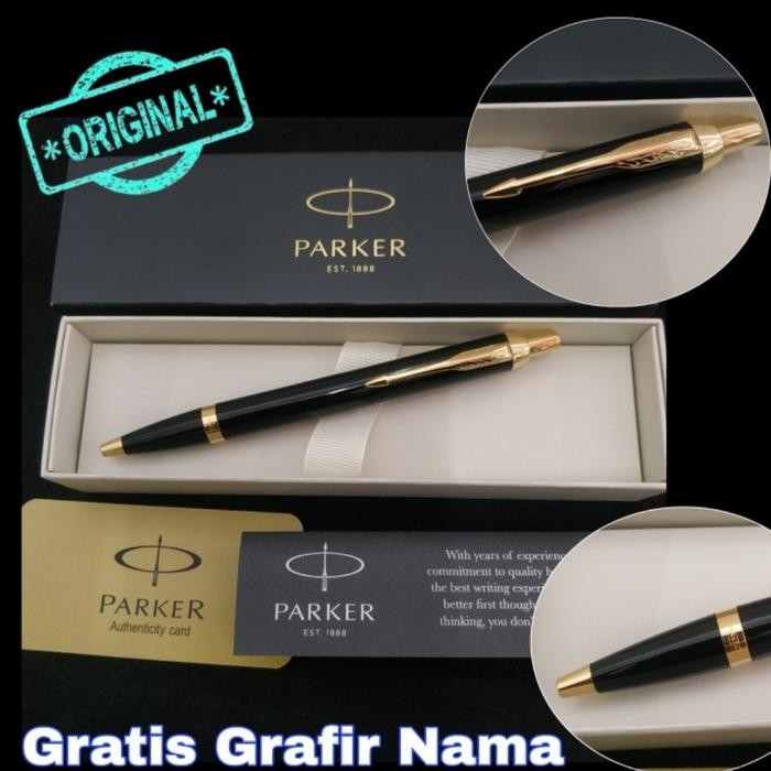 

Pulpen Mewah Parker Original New Im Black Gold/Slv -Gratis Grafir Nama