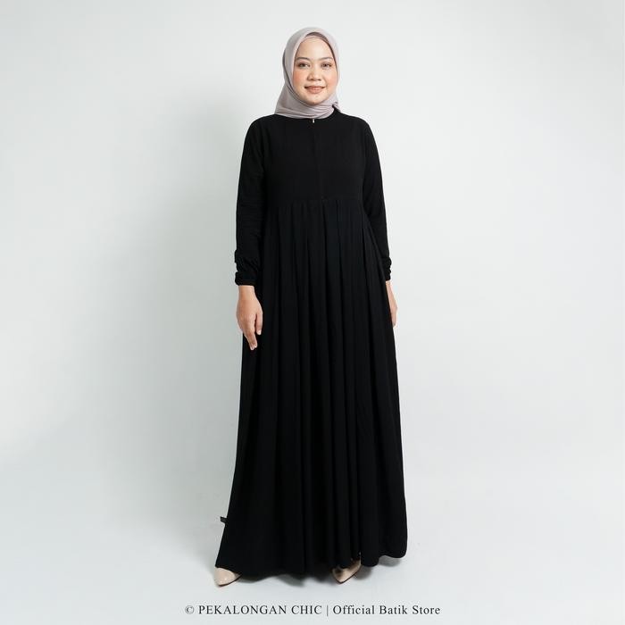 (Expert) GAMIS TWILL ORI BAHAN RAYON PREMIUM POLOS HITAM / GAMIS HITAM cantik karet