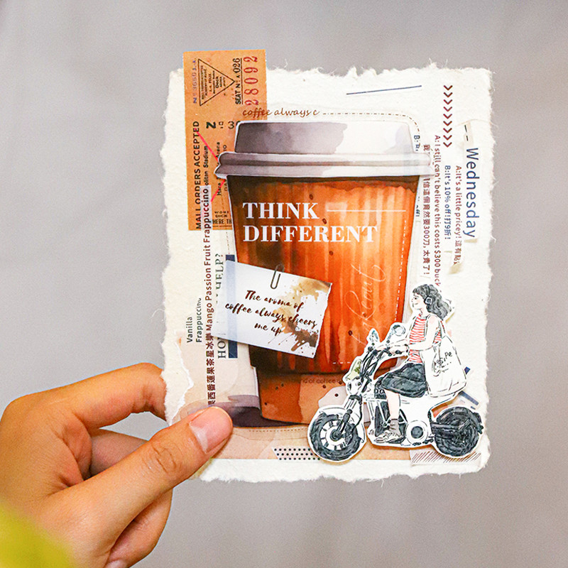 

30Pcs/bag Full Cup Coffee Time Series Large Size PET Landscape Sticker DIY Notebook Tablet
