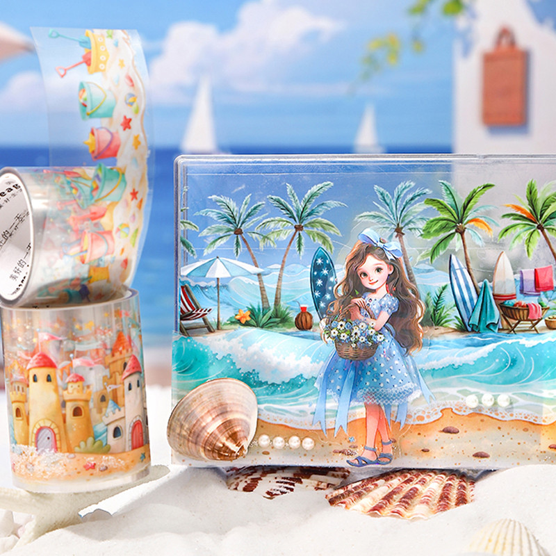 

4rolls Blooming Summer Seaside Series Seaside Landscaping Kit Tape DIY Handbook Collage