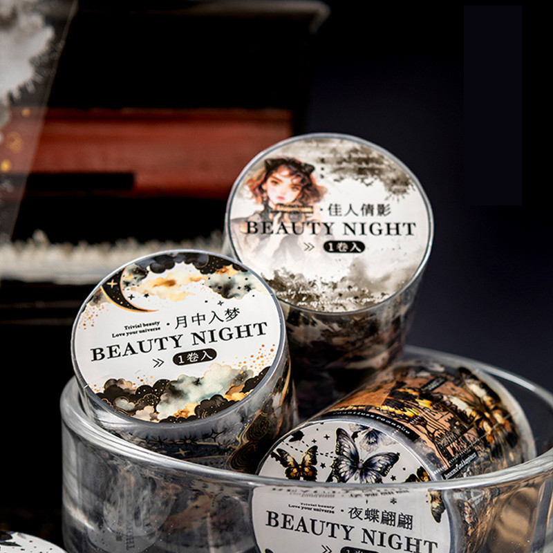 

1roll/bag Black Night Theme Hot Stamping PET Scenic Tape DIY Handbook Glass Bottle Album