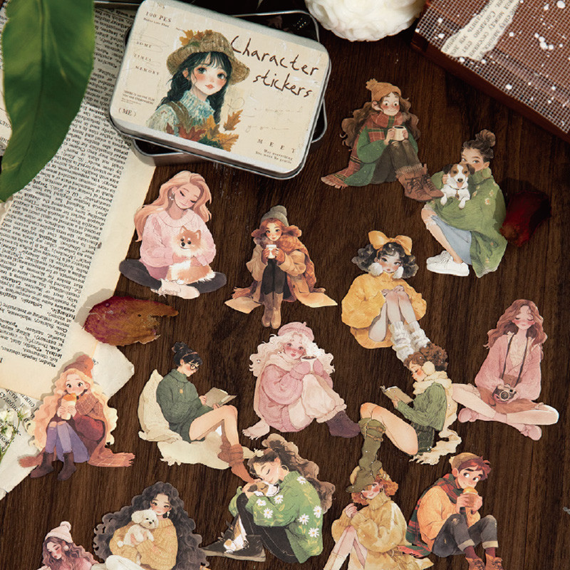 

100Pcs/bag Character Collection Laser Stickers Japanese Style Stationery Stickers DIY