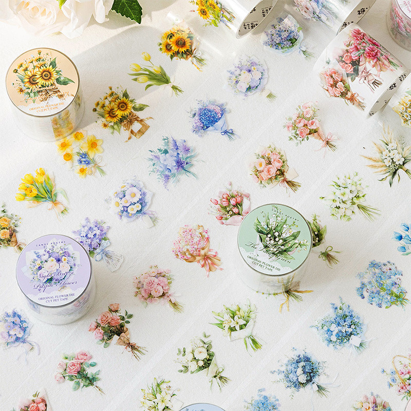 

1Style 6Rolls/bag romantic bouquet series PET die-cut tape DIY handbook material scrapbook