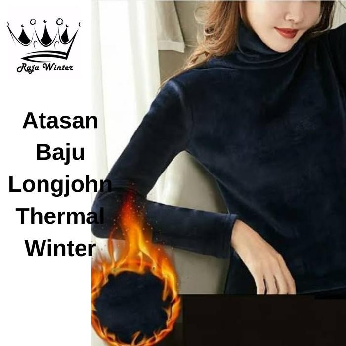 Baju Longjohn Winter Hanya Atasan Pria Wanita Turtle Neck Lapis Bulu Musim Dingin Nyaman