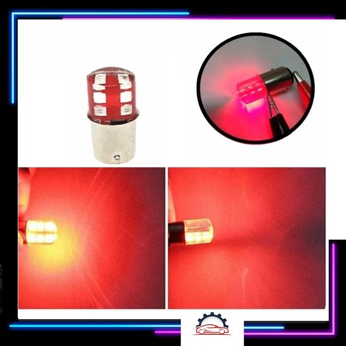 LAMPU BOHLAM LED REM STROBO FLASH 12 MATA BAYONET PU 2 KAKI MERAH
