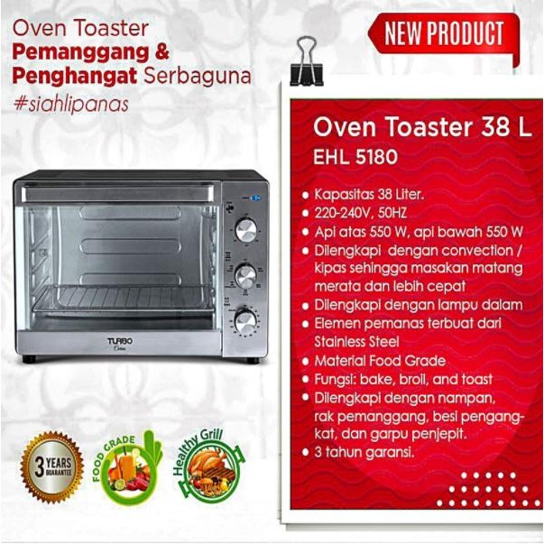 OVEN LISTRIK LOW WATT 38 L TURBO CARINO EHL-5180 MURAH ORIGINAL