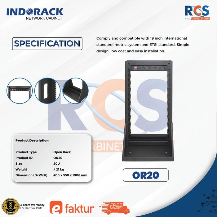 OR20 Indorack Open Rack 20U Rack Server 19" Rak Server 19inch