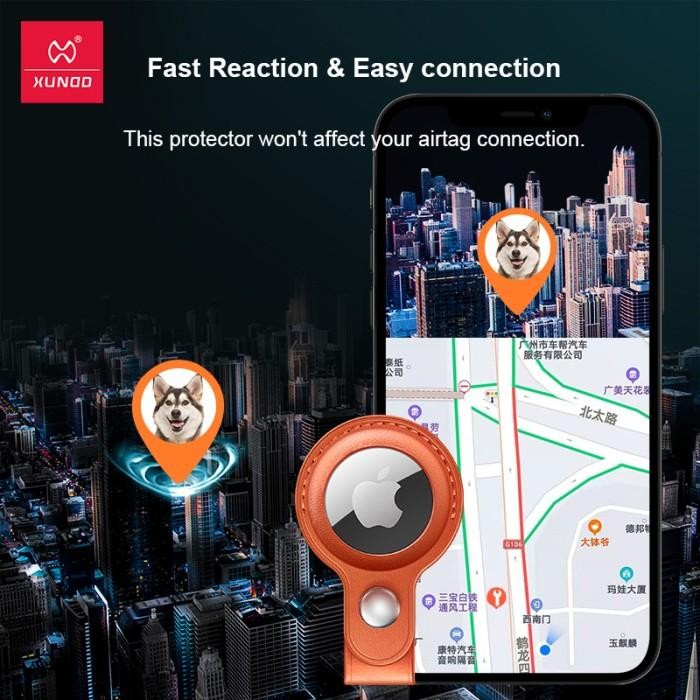 (Allthebest) XUNDD Original Apple Airtag Case Keychain Holder PU Leather Synthetic