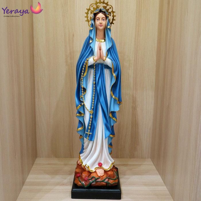 Patung Rohani Katolik Bunda Maria Lourdes Biru Aura Fiber 60Cm Pajangan Patung Goa Maria