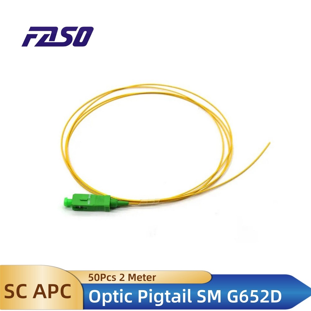 50 pcs 2 Meter SC APC Fiber Optic Pigtail SM G652D SX Core 3.0mm Pigtail LSZH Yellow Jacket