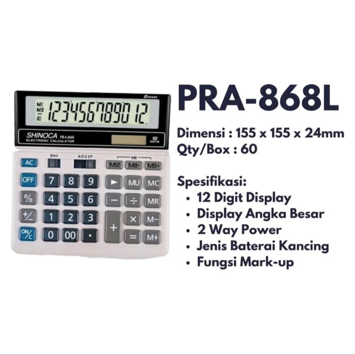 

KALKULATOR SHINOCA PRA-868L 12 DIGIT