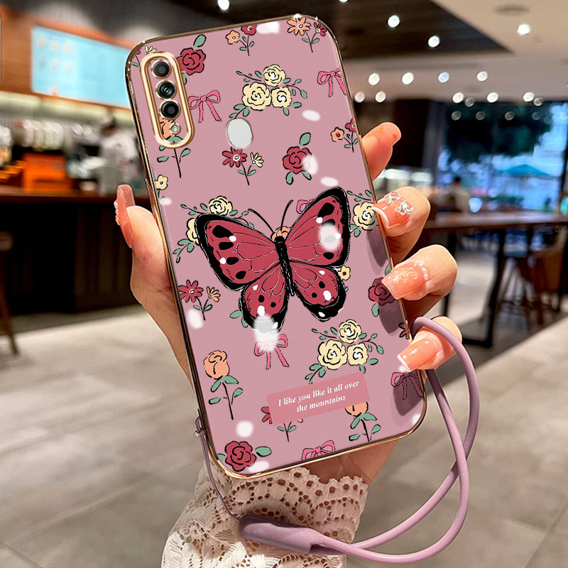 Casing Hp Untuk OPPO A31 A8 Case Casing Bunga Mawar HP Cesing Silikon Softcase disepuh tali Kasing