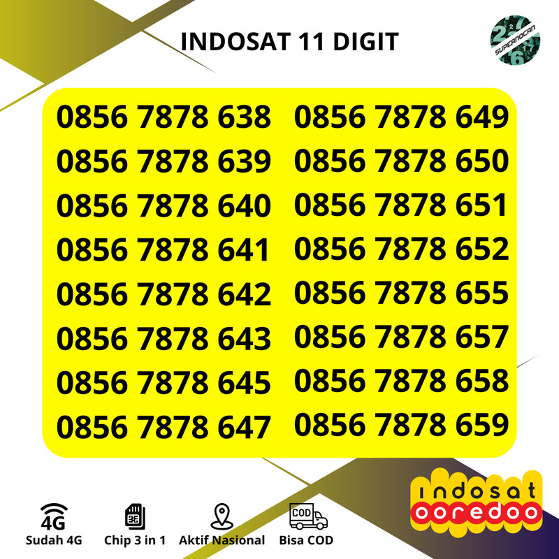 Nomor Cantik Indosat 11 DIGIT SERI 7878 RAPIH HOKI KUOTA 3GB / 30 HARI - VARIAN D- 5G Ready