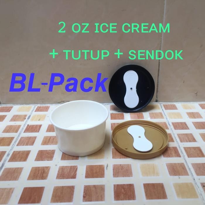 paper ice cream cup 2oz dengan tutup dan sendok