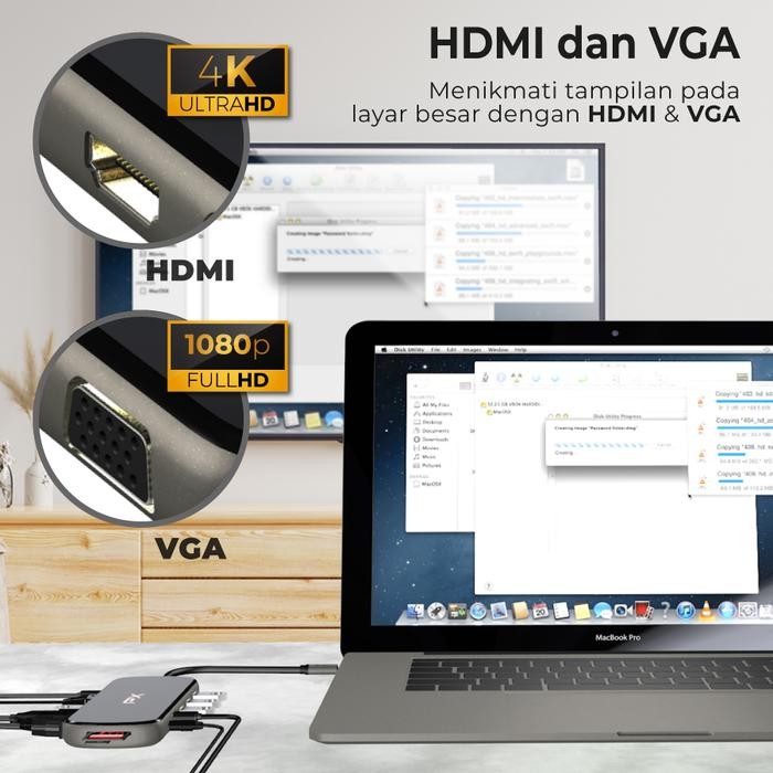 Terbagus Hub Converter Type C 3.1 Macbook Laptop Hdmi Usb 12 In 1 Px Uch120B