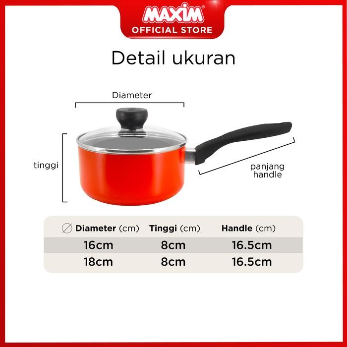Steincookware - Maxim Valentino Panci Teflon Anti Lengket 16Cm 18Cm Saucepan + Tutup Kaca