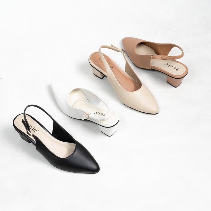 Seis Viona Mules Heels Wanita Slingback Hak 5 cm Shoes