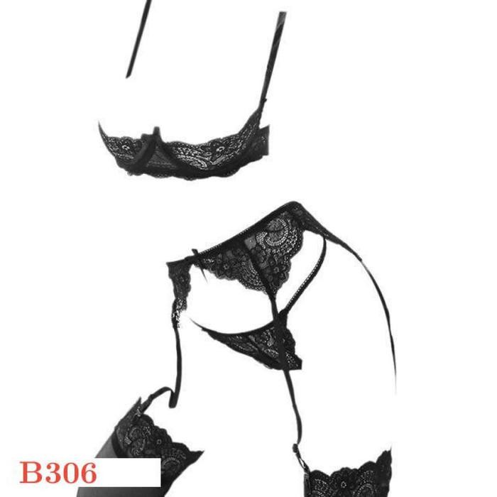 NEW Pakaian Dalam Wanita Sexy B306 Bra Set BH Kawat Hitam Garter Belt Stocking