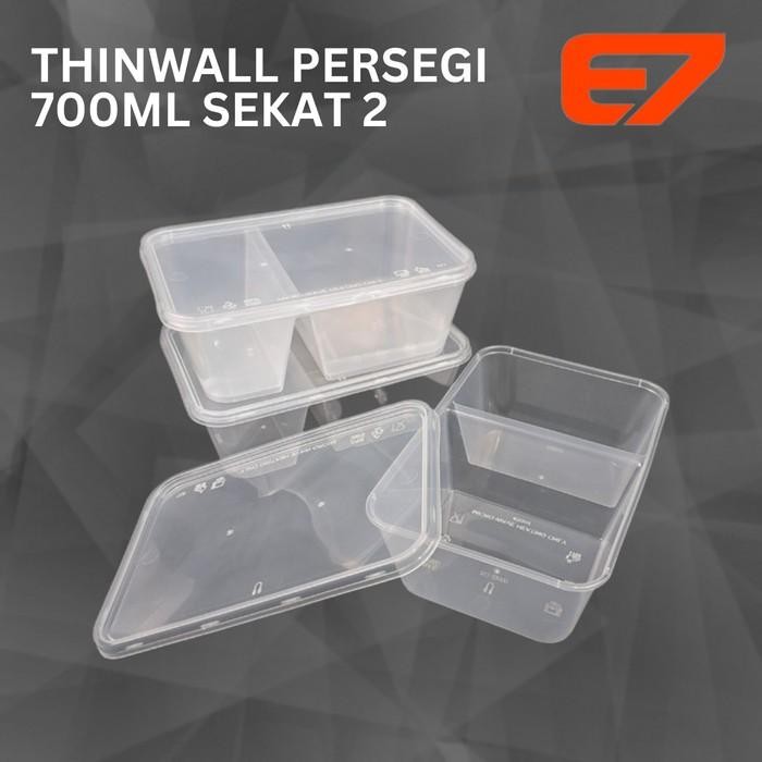 (Allthebest) Lunch Box Plastik Thinwall Persegi Sekat 2 700ml