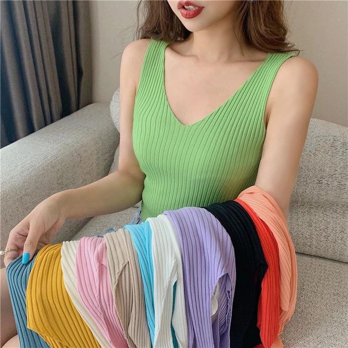Tank Top Rajut Wanita/TankTop Atasan Wanita Rajut Wanita V-Neck Panjang